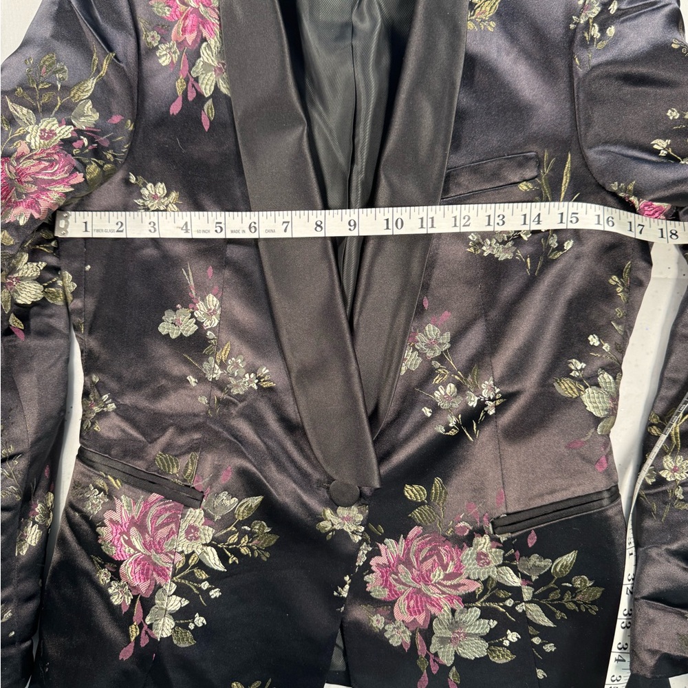 Zara Black Satin Floral Blazer with Pink & Cream Embroidery - Picture 5 of 5